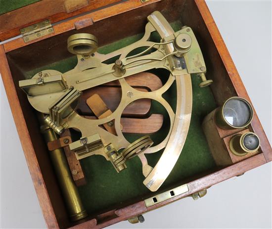 A brass sextant by T.L. Ainsley, South Shields, with mahogany box